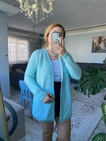 Koton Mint yeşili peluş triko hırka