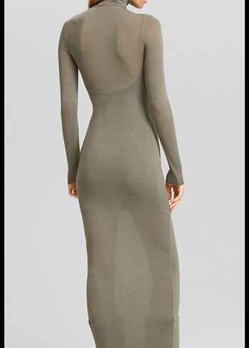 Uzun Kollu Boğazlı İnce Triko Elbise - Görsel 4