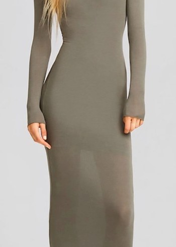 Uzun Kollu Boğazlı İnce Triko Elbise - Görsel 5