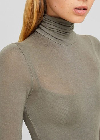 Uzun Kollu Boğazlı İnce Triko Elbise - Görsel 2