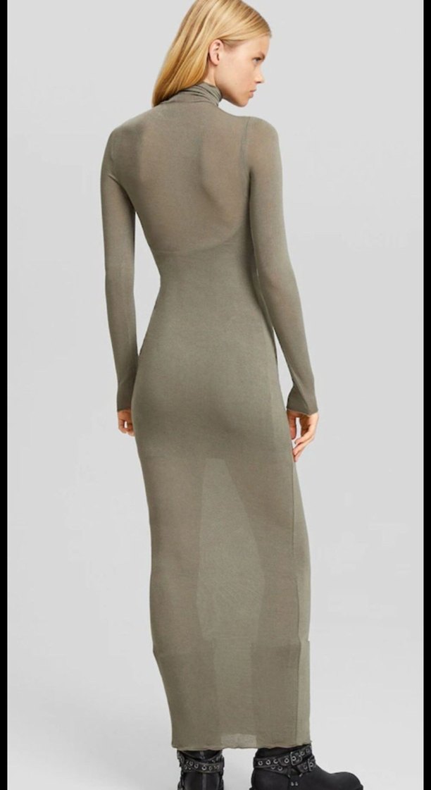 Uzun Kollu Boğazlı İnce Triko Elbise - Görsel 4