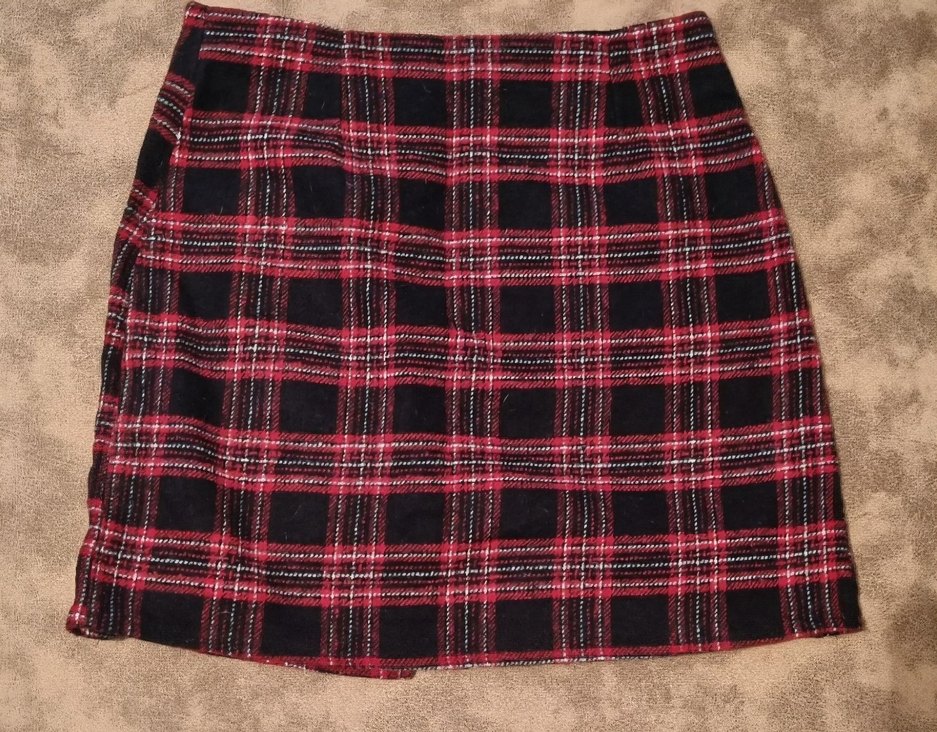 Düğmeli Kırmızı Ekose Mini Etek - Görsel 3