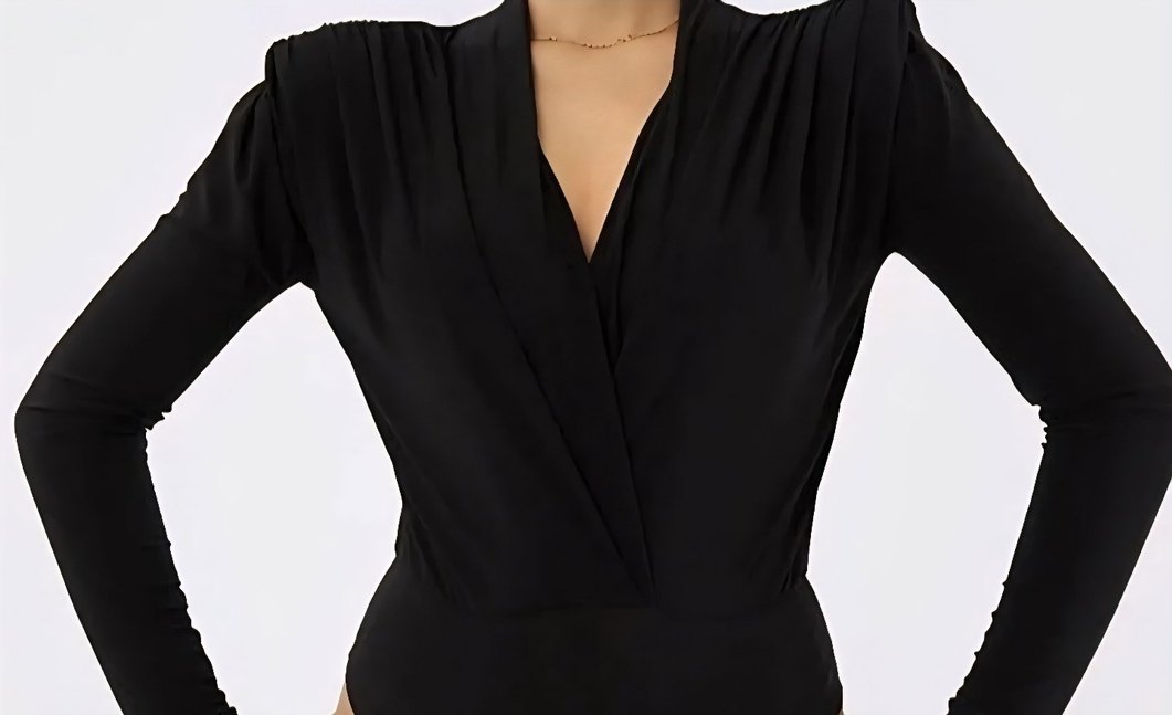 siyah kruvaze body bluz - Görsel 3