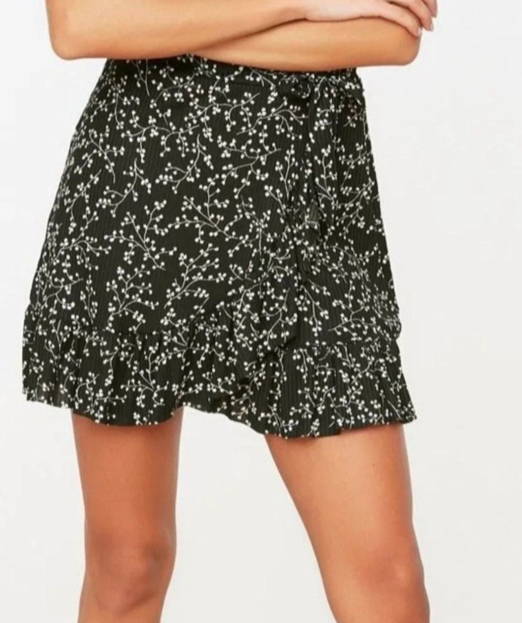 Siyah Fırfırlı Bağlamalı Mini Etek - Görsel 4