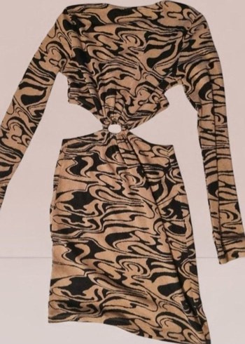 Kahverengi Zebra Desenli Mini Elbise - Görsel 4