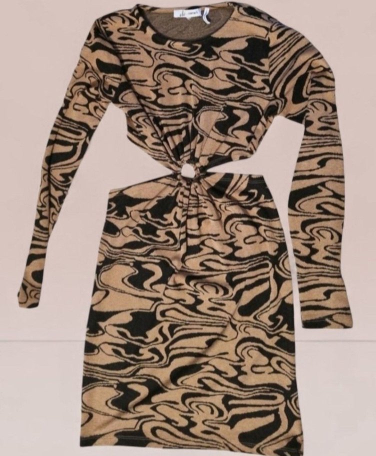 Kahverengi Zebra Desenli Mini Elbise - Görsel 2