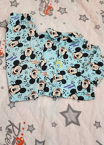 9-12 Ay Beden mavi Renk Bebek düğmeli pijama takımı