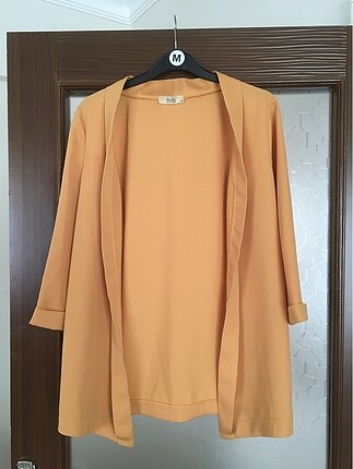 Hardal renkli ince şifon blazer