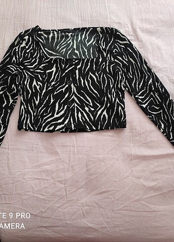 xl Beden Zebra desenli bluz
