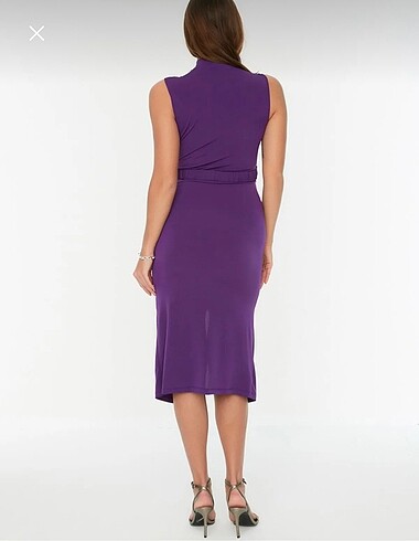 xs Beden mor Renk Trendyolmilla drape detaylı kemerli midi elbise