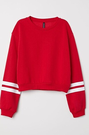 H&M kolu şeritli kırmızı kısa sweatshirt