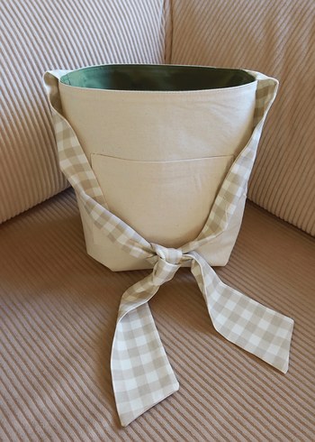 Kiiro Bej Ekoseli Çift Taraflı Fiyonklu Kadın Çanta - Görsel 2