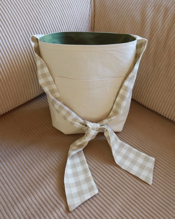 Kiiro Bej Ekoseli Çift Taraflı Fiyonklu Kadın Çanta - Görsel 2