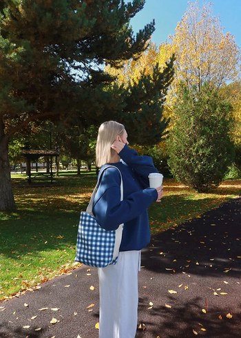 Kiiro Mavi Ekose Desenli Kadın Omuz Çantası - Görsel 2