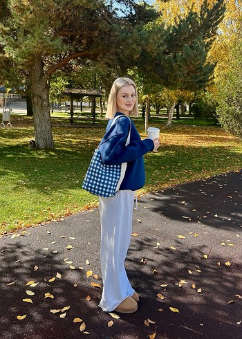 Kiiro Mavi Ekose Desenli Kadın Omuz Çantası - Görsel 5