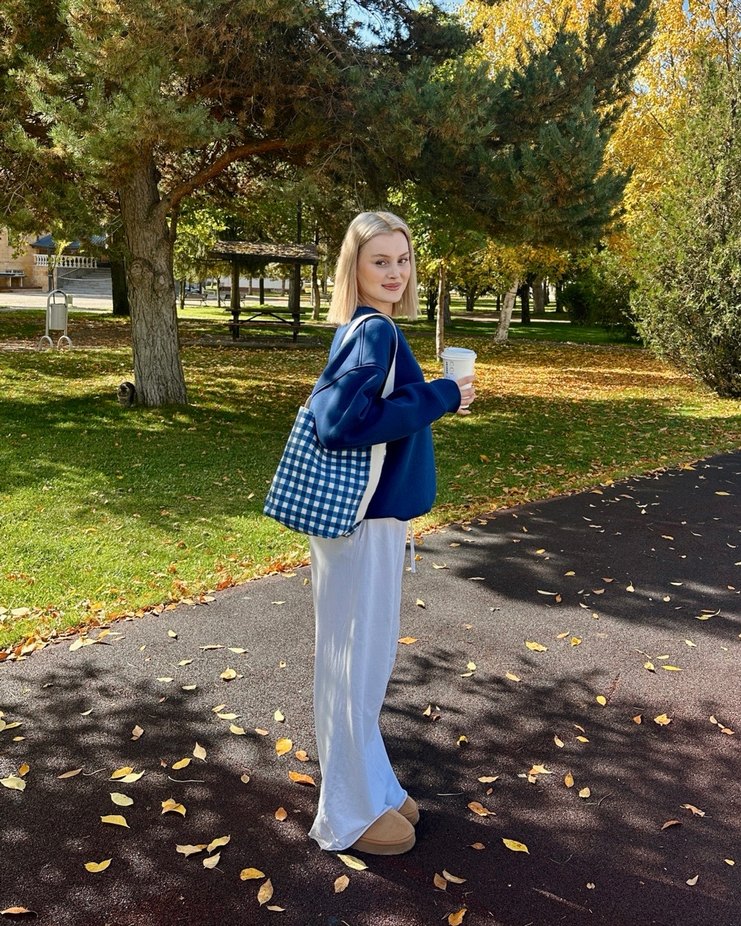 Kiiro Mavi Ekose Desenli Kadın Omuz Çantası - Görsel 5