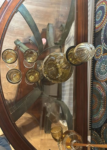 Altın Renkli Oyma Cam Karaf ve Kadehler - Görsel 2