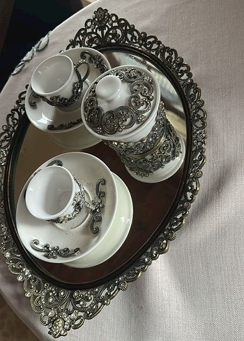 Beyaz Kahve Fincanı Seti Siyah Detaylı - Görsel 2