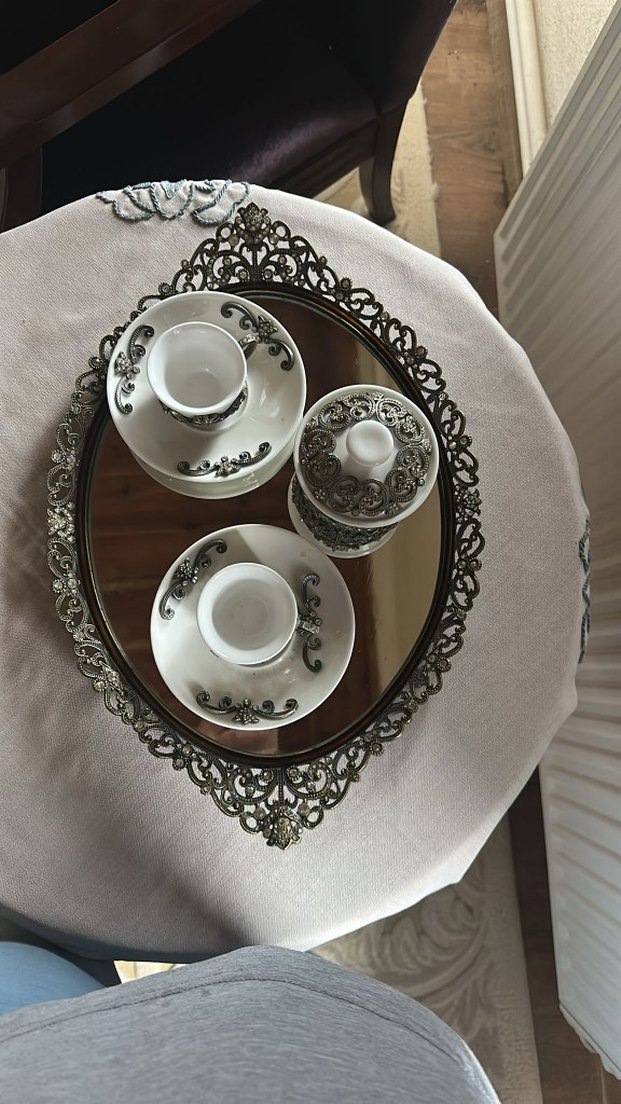 Beyaz Kahve Fincanı Seti Siyah Detaylı - Görsel 3