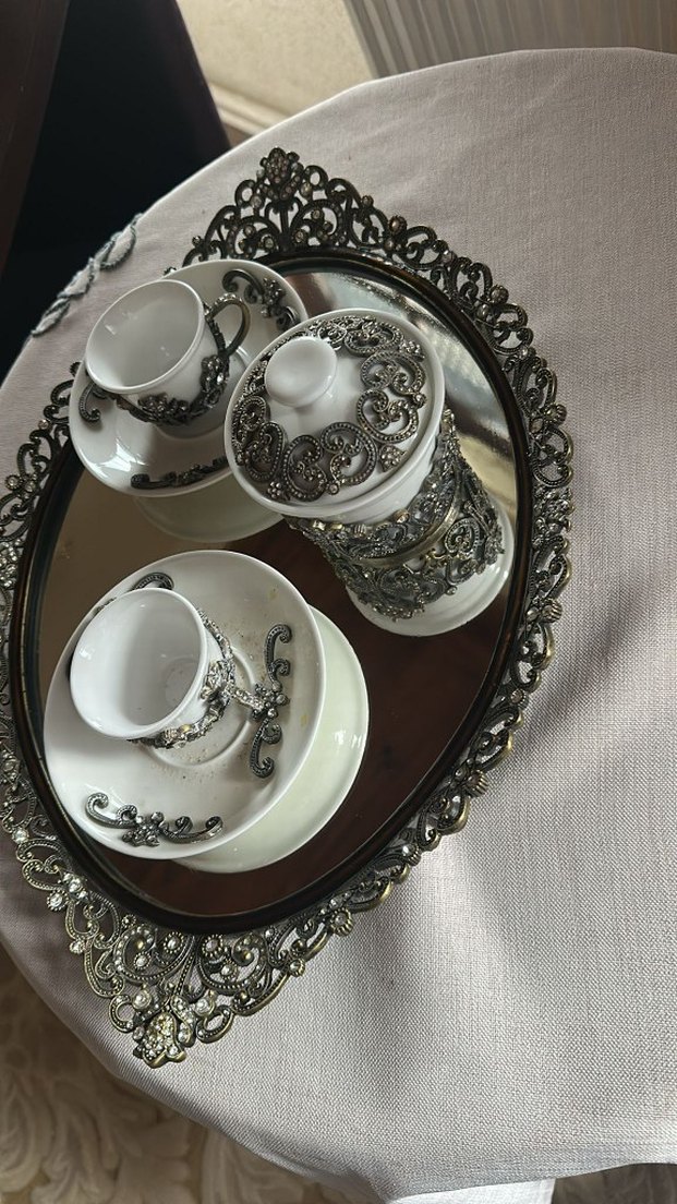 Beyaz Kahve Fincanı Seti Siyah Detaylı - Görsel 2