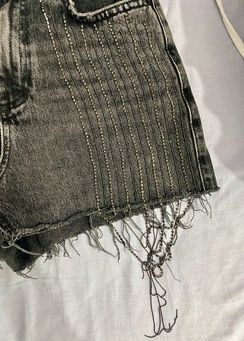 Diğer Gri taşlı Kadın Mini Denim Şort
