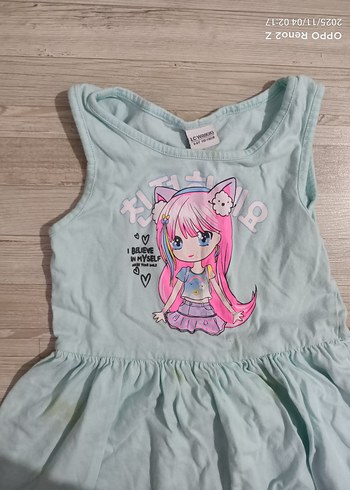 Kız Çocuk Turkuaz Askısız Elbise - Görsel 2