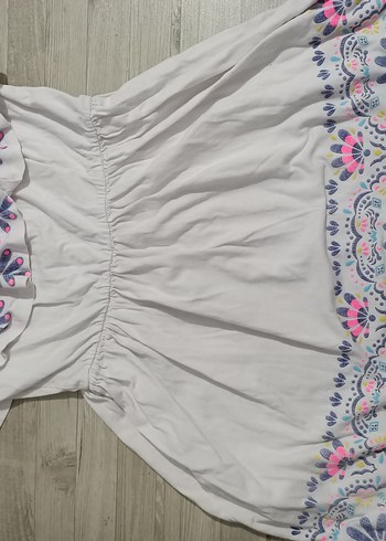 Nakışlı Beyaz Bohem Kız Elbisesi - Görsel 2