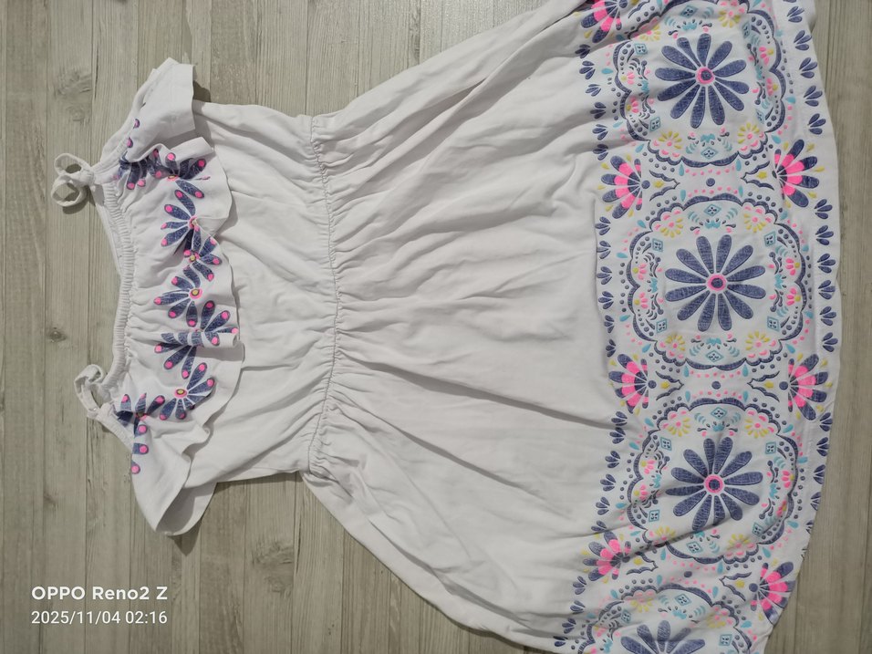 Nakışlı Beyaz Bohem Kız Elbisesi - Görsel 2