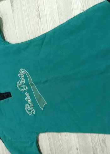 V yaka kısa kollu turkuaz kiz cocuk elbise - Görsel 2