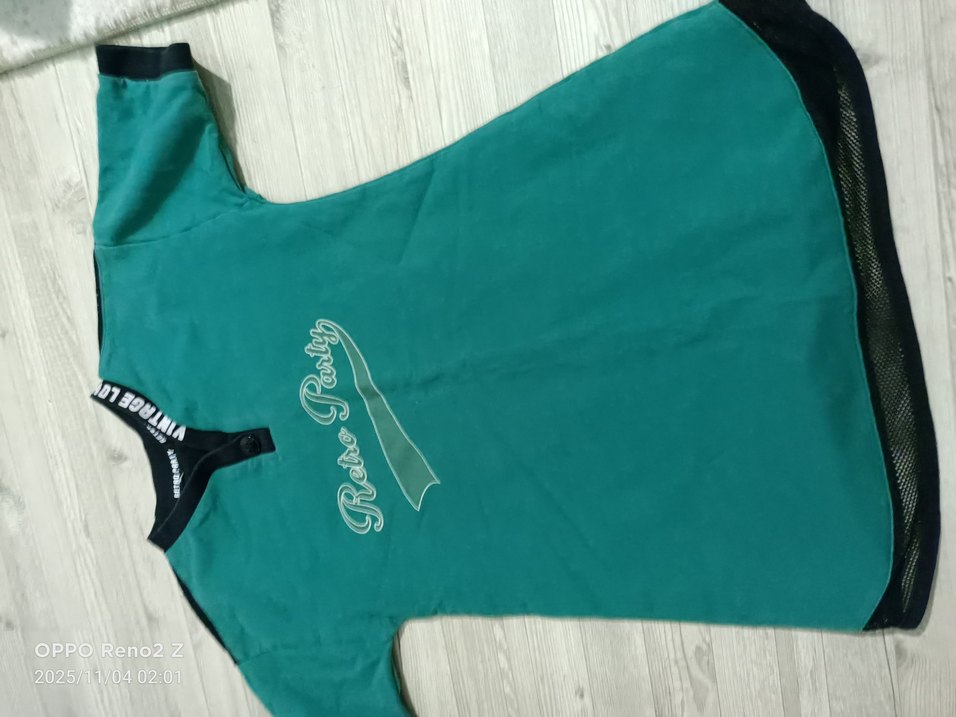 V yaka kısa kollu turkuaz kiz cocuk elbise - Görsel 2