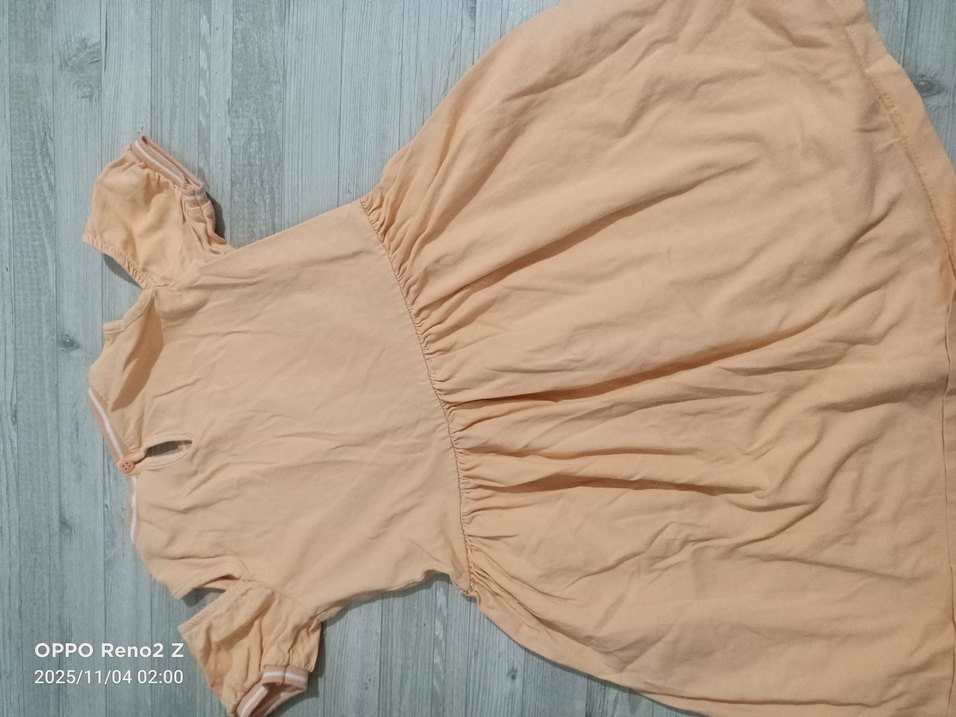 Kız Çocuk Bej Kısa Kollu Fırfırlı Elbise - Görsel 2