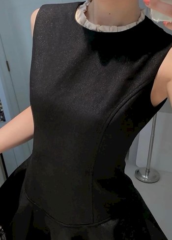 s Beden siyah Renk Fırfırlı Siyah Mini Elbise