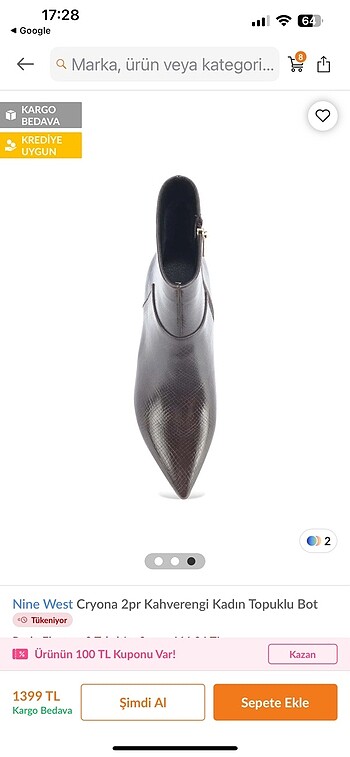 36 Beden Kısa bot #ninewest