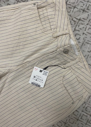Zara Bej çizgili kadın denim