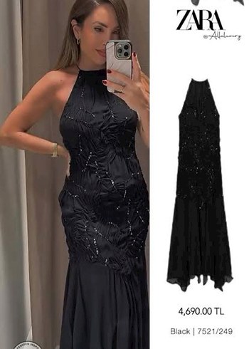 Siyah zara Boncuk İşlemeli Uzun Gece Elbise - Görsel 3