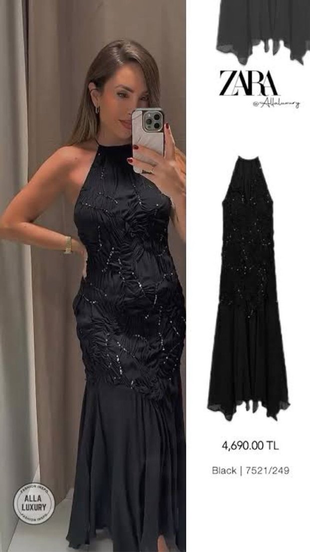 Siyah zara Boncuk İşlemeli Uzun Gece Elbise - Görsel 3