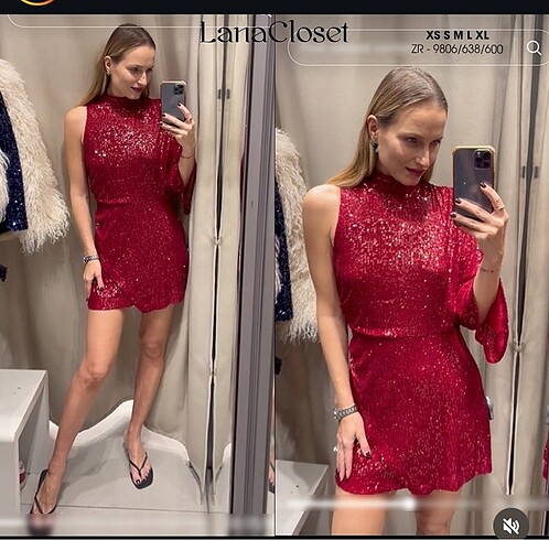 Zara kırmızı payetli elbise