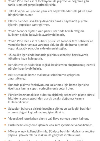 Yoyko Pro Chef 7'si 1 Arada Buharlı Pişirici ve Blender - Görsel 4