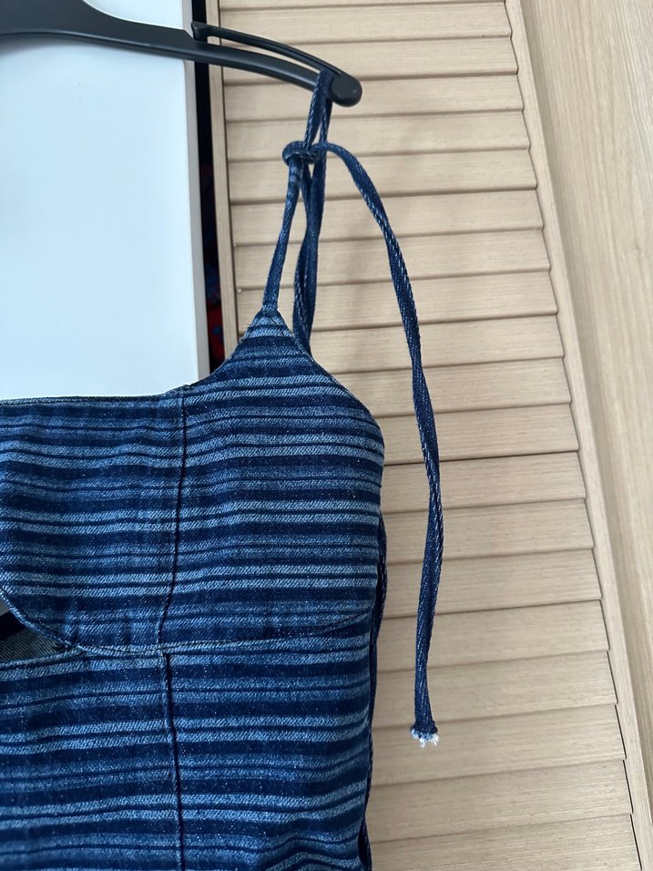 Çizgili Lacivert Midi Kot Elbise - Görsel 3