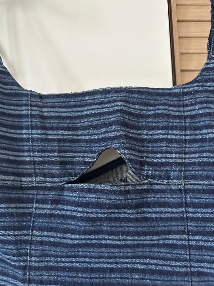 Çizgili Lacivert Midi Kot Elbise - Görsel 2