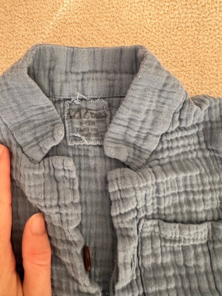 Mavi müslin Bebek Takımı Düğmeli Kısa Kollu - Görsel 2