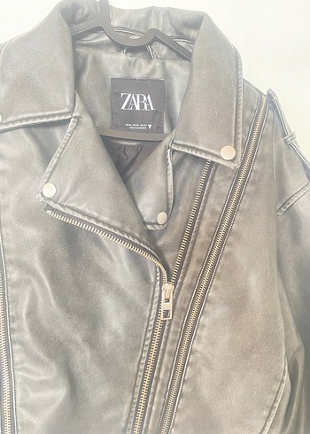 Gri Deri Kadın Biker Ceket - Görsel 2