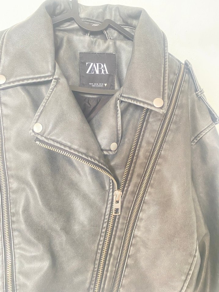 Gri Deri Kadın Biker Ceket - Görsel 2