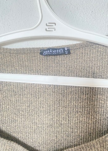 Bej V Yakalı Uzun Kollu Triko Elbise - Görsel 2