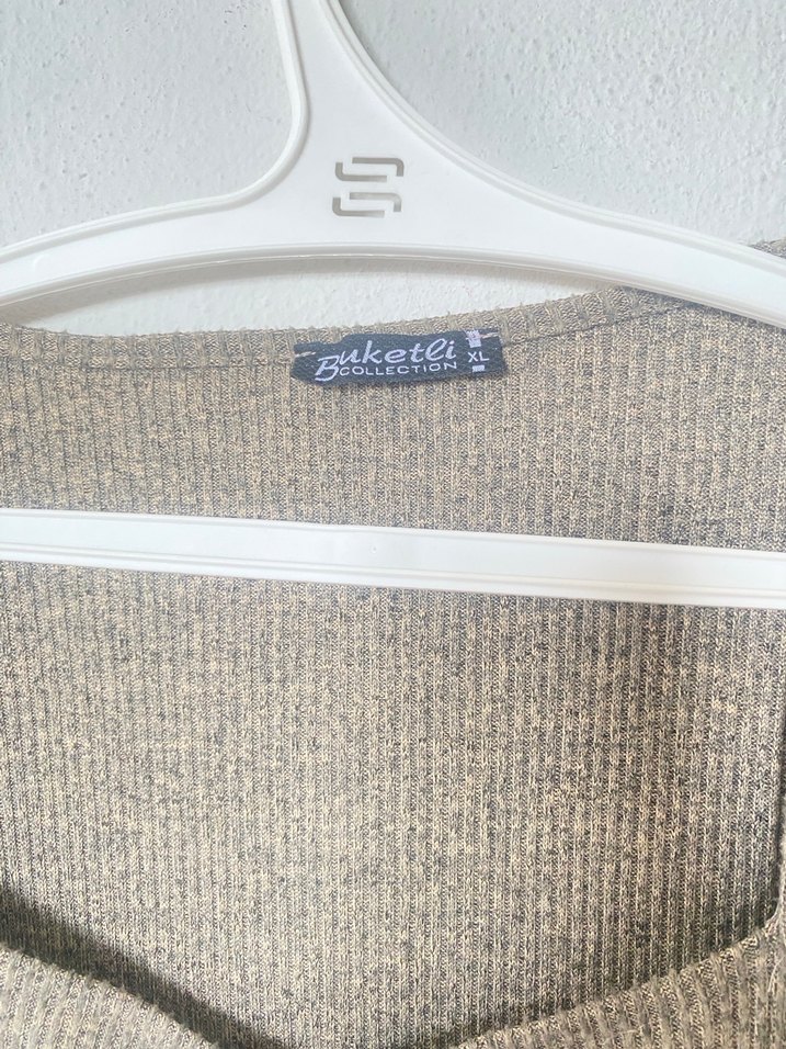 Bej V Yakalı Uzun Kollu Triko Elbise - Görsel 2