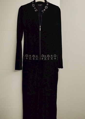 Siyah Kadın Uzun kadife tulum - Görsel 6