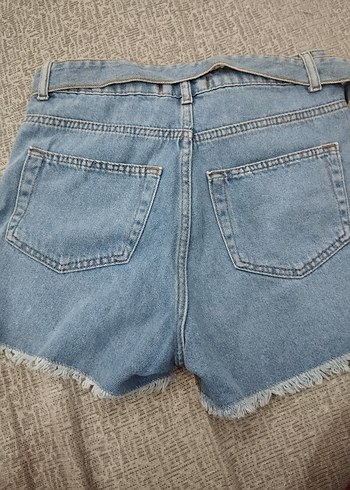 Kadın Mavi Kot Mini Şort Kemerli - Görsel 2