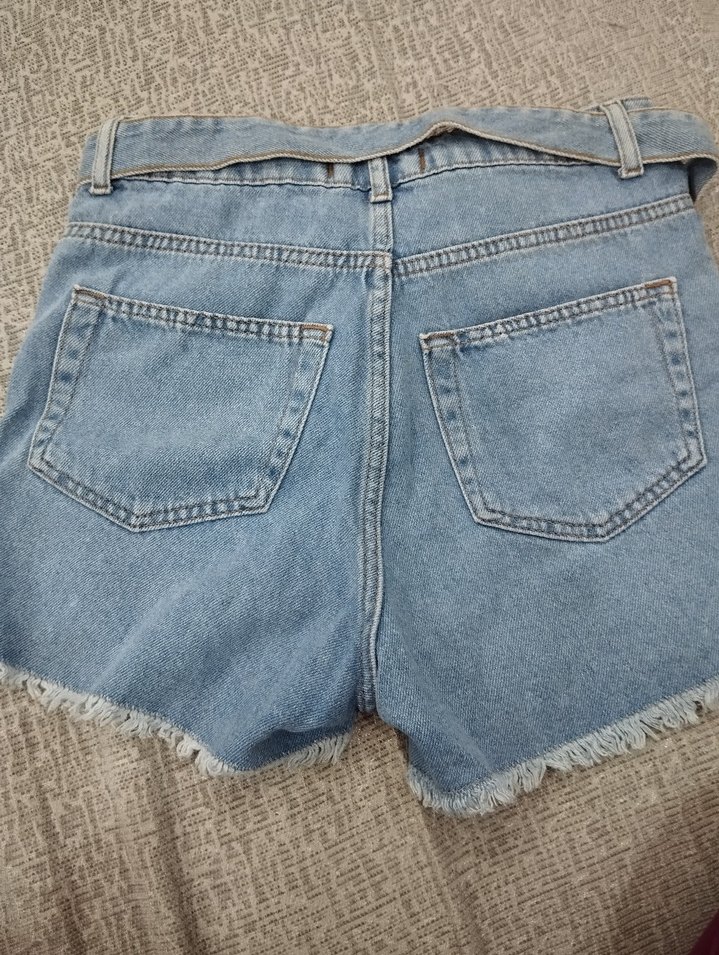 Kadın Mavi Kot Mini Şort Kemerli - Görsel 2