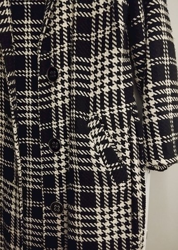 Kadın Gri Ekose Uzun Düğmeli Kaban - Görsel 2