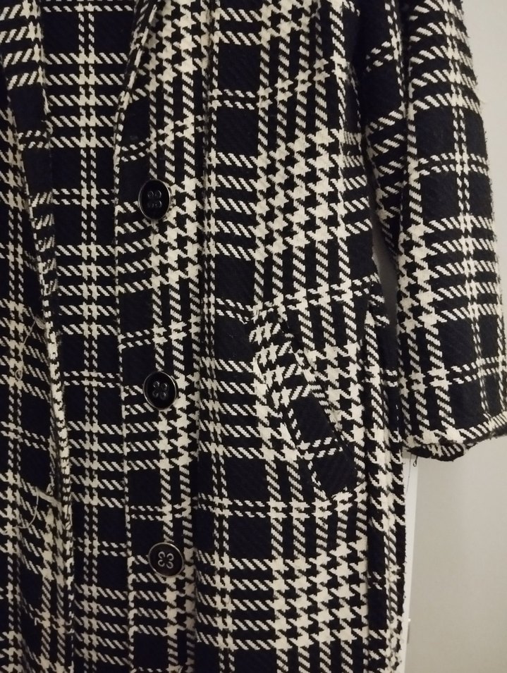 Kadın Gri Ekose Uzun Düğmeli Kaban - Görsel 2